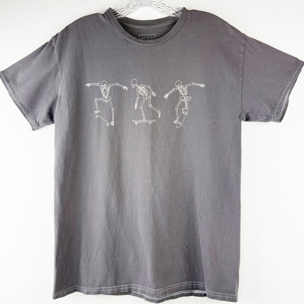 Full Tilt Mens Small Charcoal Gray Skeleton Skateboard Graphic T-Shirt Cotton
